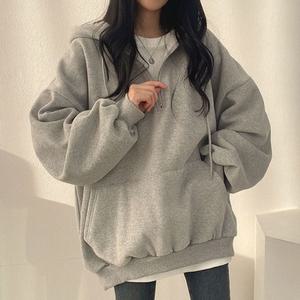 여성 그레이컬러 반집업 지퍼 패션 후드티
