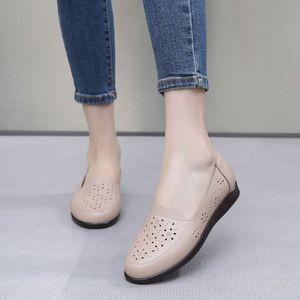 여성 진피 통기성 펀칭 라운드 토오픈 샌들 빅사이즈 빈티지 로퍼 봄여름 단화 A25 OP1