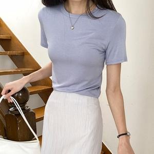 [1+1] [다잇템] 여성 민무늬 U넥 반소매 슬림핏 레이온 티셔츠