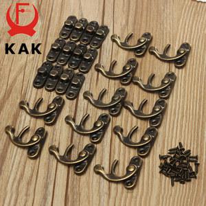 KAK 12 개 34x28mm 골동품 청동 철 자물쇠 걸쇠 후크 미니 보석 나무 상자 나사 가구 하드웨어