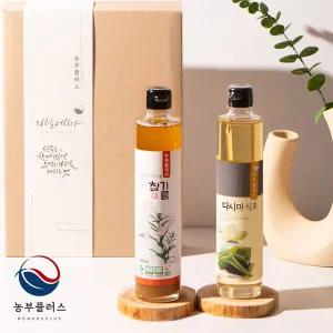 [농부플러스] 국산 저온착유 참기름 발효식초 300ml 2병 선물세트 (교차선택가능)
