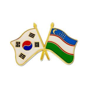 아트박스/로고마크 휘날리는 국기교차뱃지 (한국-우즈베키스탄)
