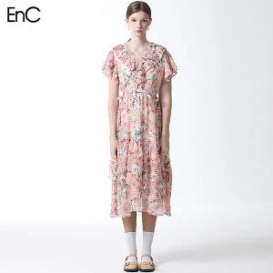 [이엔씨][EnC] 야자수 프린트 프릴 원피스 (택가격 399000원)