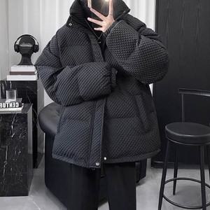 남자 겨울 오버핏 하이넥 엠보싱 패딩 점퍼 LD-JUP-SSIS702-블랙