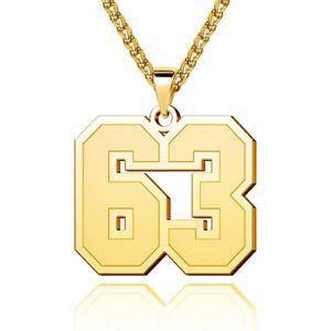 영감을 주는 18K 골드 넘버 63 남성 운동선수용 목걸이 스포츠 이니셜 25mm 하이 펜던트 스테인리스 스틸