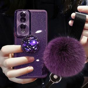 Honor90 글리터 퍼 볼 케이스, 70 Magic5 Lite 50 Pro 럭셔리 거치대 커버, Honor90Lite 랜야드 충격 방지 코크