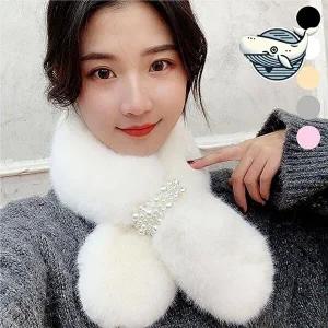 여성용 진주 장식 퍼 머플러 부드러운 털-WFH74E6