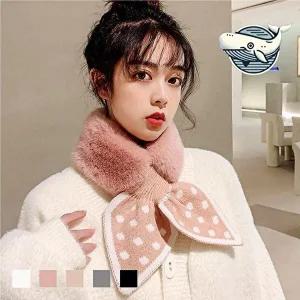 여성용 부드러운 퍼 머플러 리본 땡땡이 스타일-WFH74EB