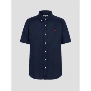 매장정품 빈폴 BEANPOLE MEN 리넨 솔리드 반소매 셔츠 네이비 (BC5365C21R) BC5365C21R 250106