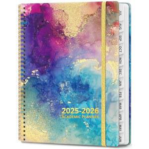 8.5인치 x 11인치 학사 플래너 2025-2026, 주간 및 월간 캘린더 플래너북, 2025년 7월 ~ 2026년 6월, 탭이 있는 대형 하드커버 정리함, 교사, 학생, 여성 남성에게 적합 - A4, 골드