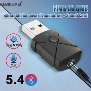 USB 블루투스 5.4 수신기 송신기 무선 오디오 어댑터 사운드 카드 TV 컴퓨터 자동차 스피커 PC 용 3.5mm Au