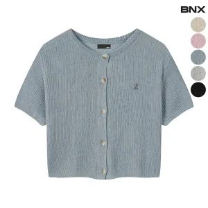 여성 얇은 린넨 골지 반팔 가디건