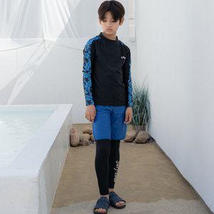 아동 주니어 남아 초등학생 중등 수영복 긴팔 반바지 레깅스 3종 세트 풀잎 라인 55 래쉬가드