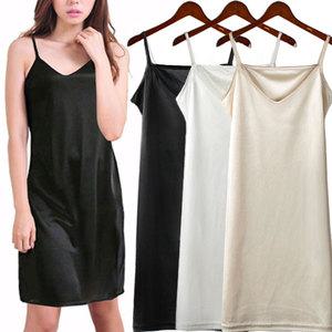 하얀비WR2851 브이넥끈원피스/실크이너롱슬립/긴속치마/레이어드원피스속치마