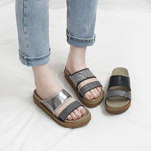 [디아]포미 국산 큐빅 보석 체크 통굽 두줄 슬리퍼 4cm