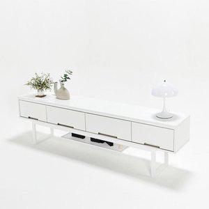 [자르파라]미니멀 화이트 실용적 4칸 서랍형 TV대 거실장(200cm) 폭좁은 디자인 우드 심플 나무