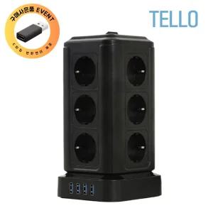 TELLO 텔로 2세대 4000W 16구 고용량멀티탭 타워형멀티탭 블랙