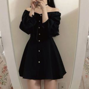 리본소매 하트스퀘어넥 미니원피스