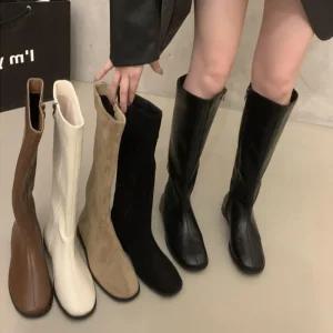 더구두 라운드 사이드지퍼 스웨이드 롱부츠(2cm)-2546