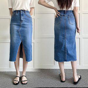 [아이우먼]빅사이즈청치마 P416L504 앞트임컷팅데님스커트 LO