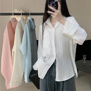 시원한 여름 레이어드 루즈핏 시스루셔츠 아사면 블라우스 남방