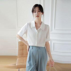 포뇨 여자 쉬폰 블라우스 빈티지 칼라 시크 이 남방 여름 반팔 유니크한 카라 셔츠 OPH2