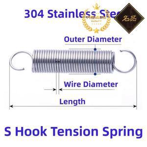 304 스테인레스 스틸 오픈 S 후크 인장 스프링 2mm 원통형 나선형 드래프트 길이 40-330mm