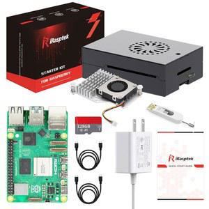 128GB 에디션 라즈베리 파이 OS가 탑재된 5 8GB RAM용 iRasptek 스타터 키트(알루미늄 케이스)