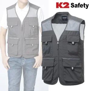 K2 21VE-613R 메쉬 베스트 차콜냉풍기능 조끼 자켓 야외근무자 건설노동자 근로자 망사 주머니 작업복 안전