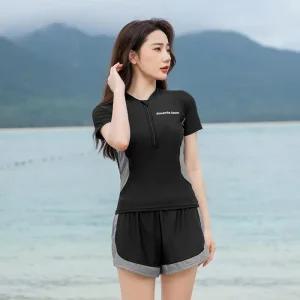 반집업래쉬가드 여성 빅사이즈 래쉬가드 중년 50대 엄마 그레이 반바지 반팔