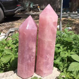 천연 핑크 로즈 쿼츠 크리스탈 오벨 리스크 wand point healing 20cm