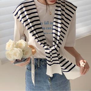 3998 스트라이프 어깨 가디건 여성니트 여자 숄 쁘띠 케이프 망토 볼레로 머플러