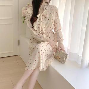 원피스 봄가을 밴딩 롱치마 데이트룩 꽃무늬 프릴 플라워