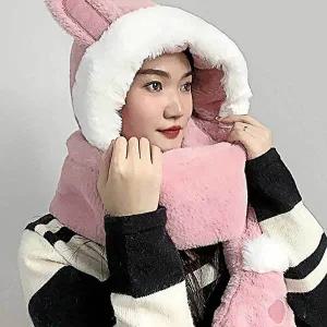 후드 핑크 머플러 일체형 후드숄머플러 후드머플러-WE7309F