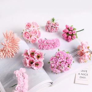 핑크 시리즈 인공 식물 부케 꽃 잎, DIY 웨딩 로드 꽃꽂이, 홈 장식, 부케 소품 레이아웃