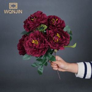 DIY 가정 정원용 인공 큰 모란 꽃, 실크 꽃, 테이블 웨딩 장식, 1 부케, 5 헤드