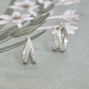 TWIN CUBIC LINE SILVER 925 Ring earring 트윈큐빅라인 원터치 실버 링귀걸이