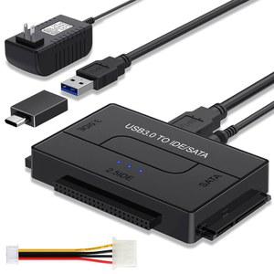 외장 하드 리더기 SATA/IDE to USB 3.0 어댑터 범용 2.5/3.5인치 IDE SATA HDD SSD 용 드라이브 변환기 12V 2A 전원 포함