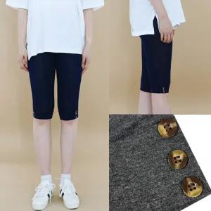 여성 밑단 단추 면혼방 7부 레깅스 팬츠 여름용 밴딩 슬림 바지