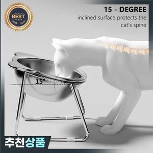 높이 조절  고양이 식기 경사진 목 보호대 사료 그릇 304 스테인리스 스틸 깨지지 않는 15 ° 강아지 고양