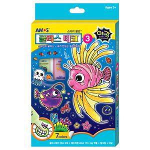 아모스 글라스데코 3 야광 스티커물감 7색 칼라