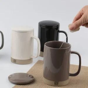 도자기 뚜껑머그컵 350ml+500ml 세트 감성 홈카페 커피머그잔