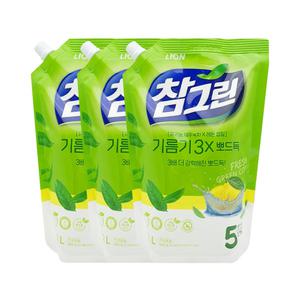 참그린 레몬 녹차 리필 1.2Lx3개 기름기 3X뽀드득 과일 야채 세척 주방세제