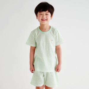 더미누 그린 스트라이프 무형광 에어메쉬 반팔 실내복