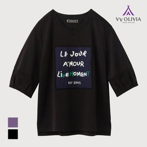 [비비올리비아] 레터링 자수 원포인트 티_VVCAS4M5366