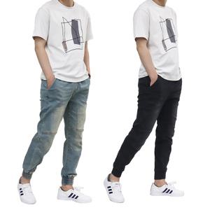 핸써밍 빅사이즈 (S~4XL) 남자 여자 워싱 절개 디자인 스판 데님 조거팬츠 2컬러