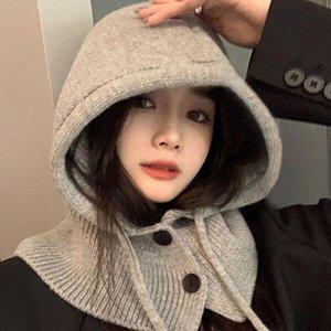 [셀러허브 패션][JHQS84GX_4B]후드 넥워머 니트 겨울 방한 보온 페이크