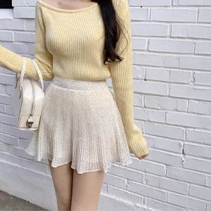 (뒷밴딩/봄여름내내) 럽미 잔꽃 플레어 쉬폰 주름 미니 스커트 sk6813