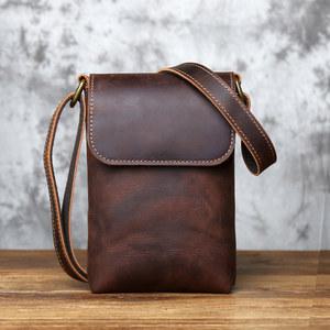 레트로 가죽 남성용 숄더백 천연 탑 레이어 소가죽 크로스바디 백 미니 소형 배낭 호스 휴대폰 가방