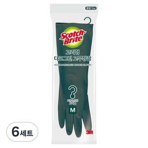 스카치브라이트 3M 고리형 고무장갑 양손착용 세트 중M 다크그린 6세트